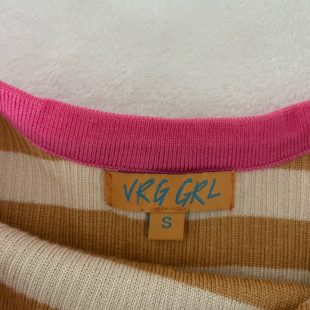 Striped Knit Mini Dress with Pink Trim - Picture 9 of 12